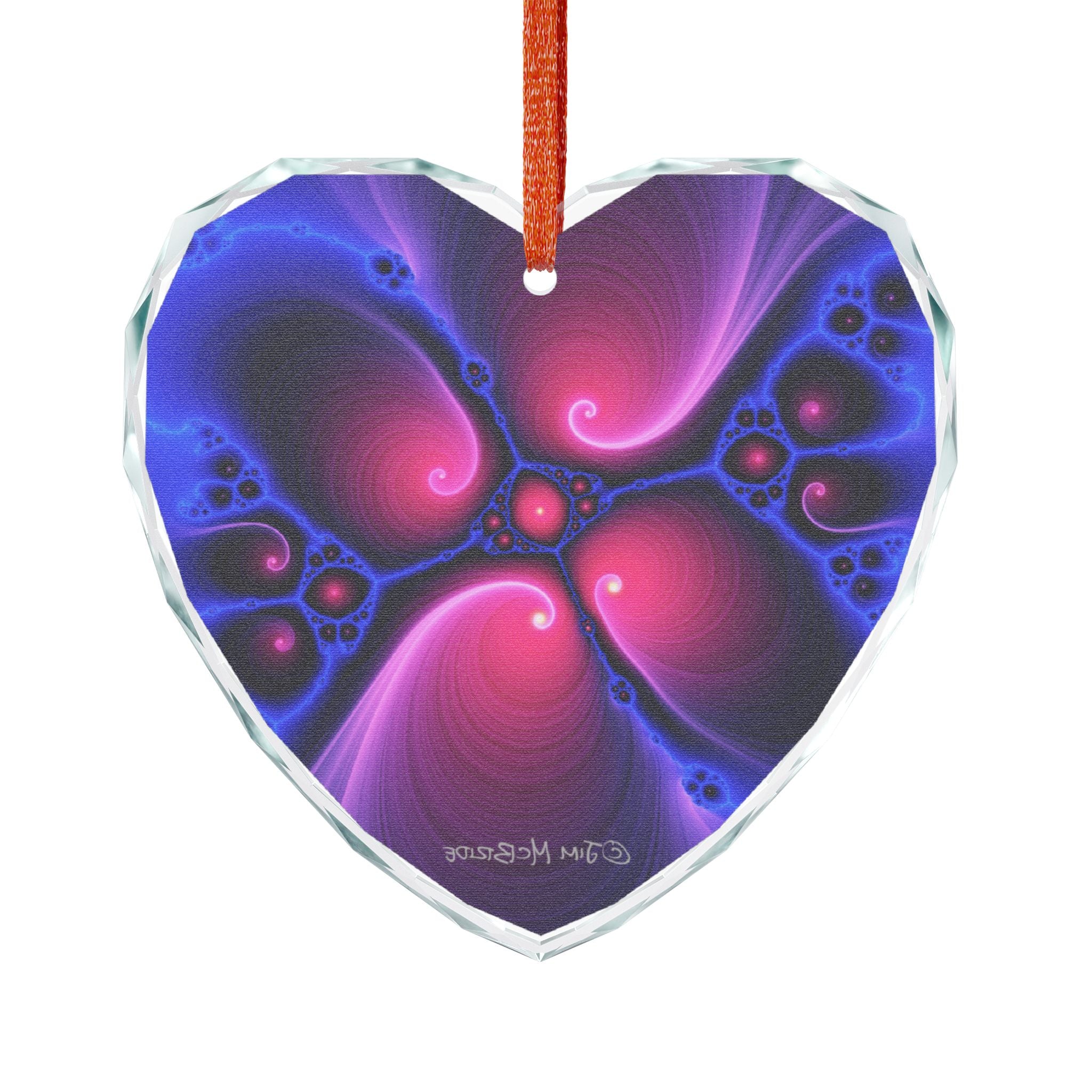 Crystal Glass Ornament: Psychedelic Fractal Mandala, Rainbow Shimmer