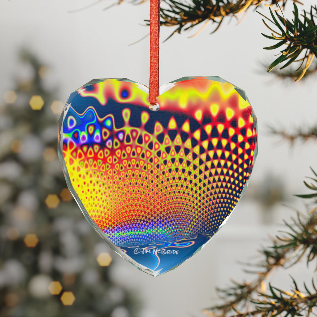 Crystal Glass Ornament: Psychedelic Fractal Mandala, Rainbow Shimmer