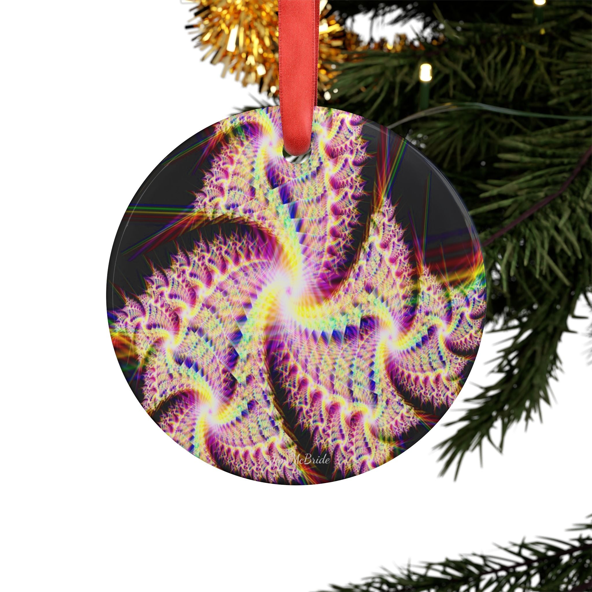 Fractal Acrylic Christmas Ornament: Psychedelic Mandelbrot Tree Decor