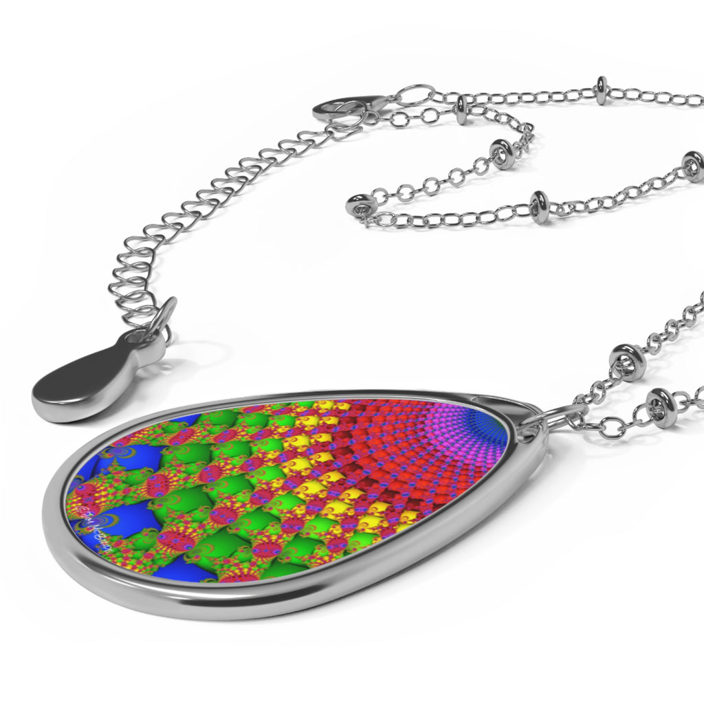 Psychedelic Fractal Necklace: Vibrant Mandala Pendant, Boho Jewelry