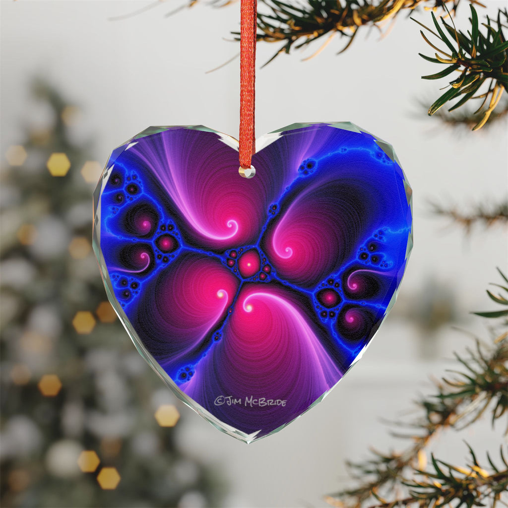 Crystal Glass Ornament: Psychedelic Fractal Mandala, Rainbow Shimmer