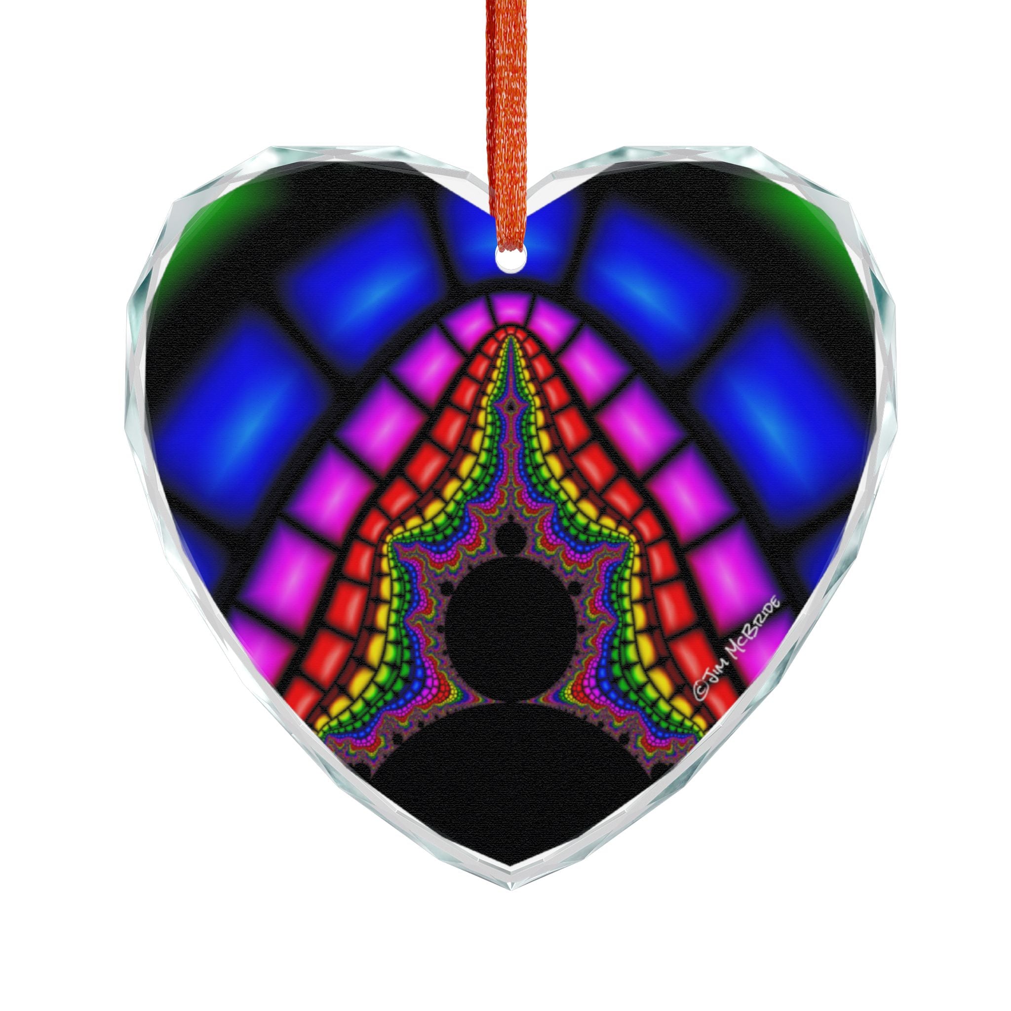 Crystal Glass Ornament: Psychedelic Fractal Mandala, Rainbow Shimmer